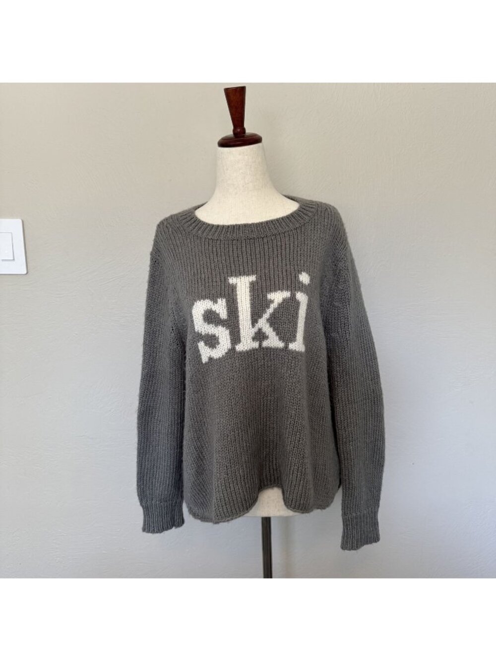 Wooden Ships Gray Ski Graphic Mohair Wool Blend Oversized Knit Sweater - Size XS